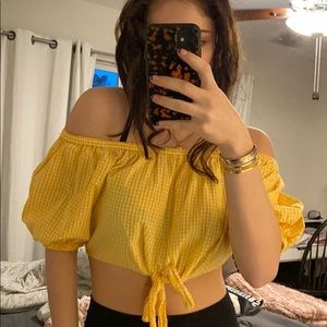 White and yellow picnic crop top